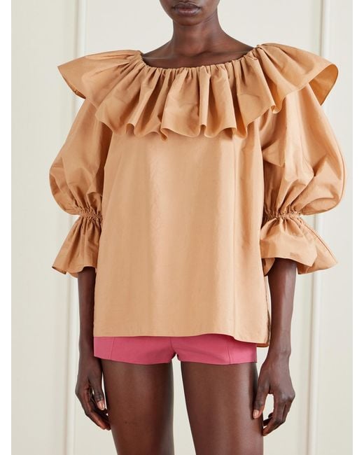 Chloé Natural Ruffled Cotton-Poplin Top