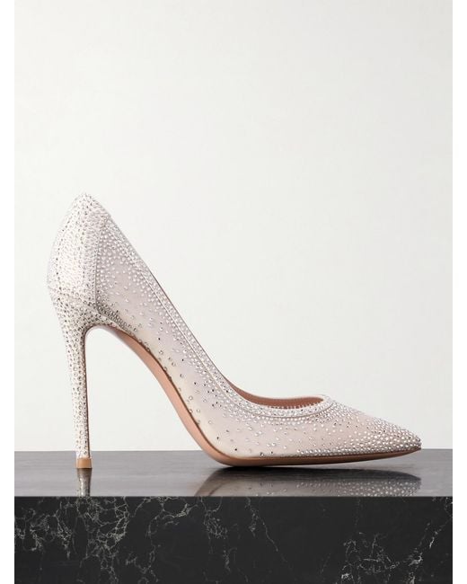 Gianvito Rossi Natural Rania 85 Crystal-Embellished Suede-Trimmed Organza Pumps