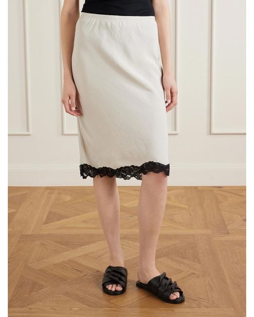 Maria McManus White Lace-Trimmed Satin Midi Skirt