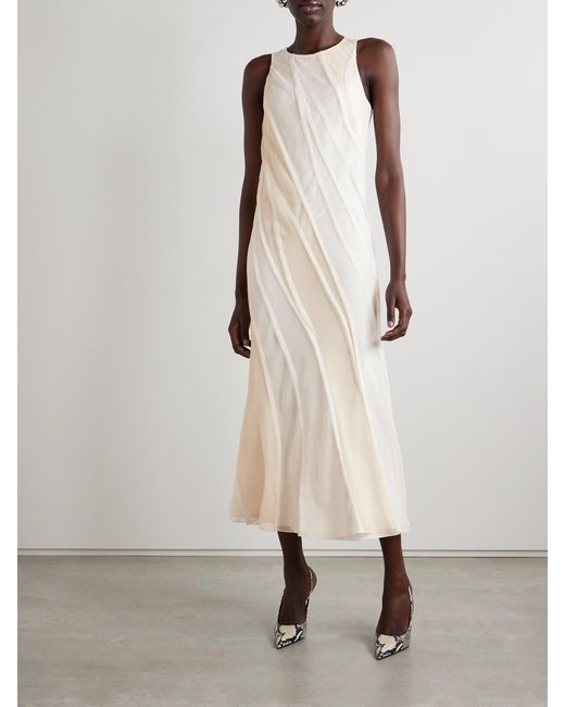 Jason Wu White Paneled Silk-Crepe And Chiffon Midi Dress