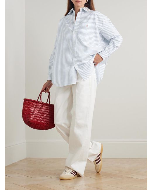Polo Ralph Lauren White Hemd Aus Gestreiftem Baumwoll-Oxford Mit Stickerei