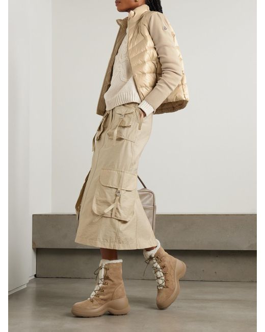 Moncler Natural Apliquéd Wool And Quilted Shell Down Cardigan