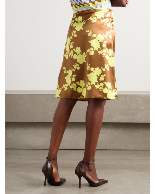 Versace Metallic Floral-Print Silk-Satin Midi Skirt