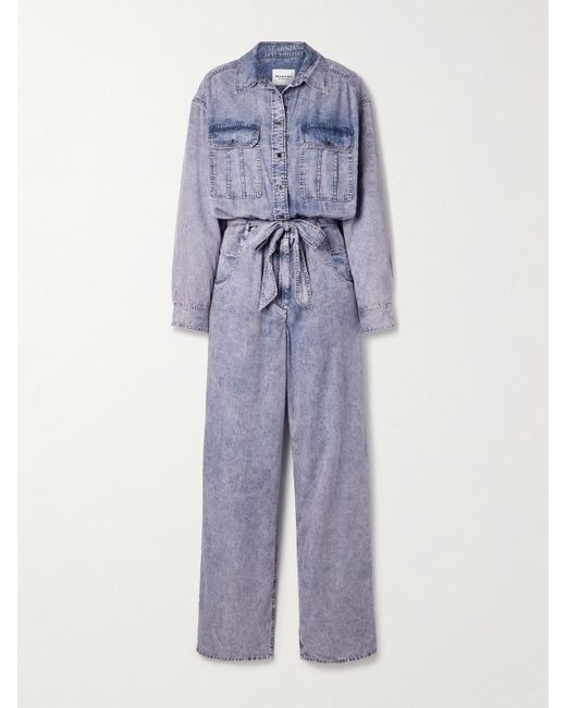 Isabel Marant Blue Paige Jumpsuit Aus Acid-Washed-Lyocell-Chambray Mit Bindegürtel