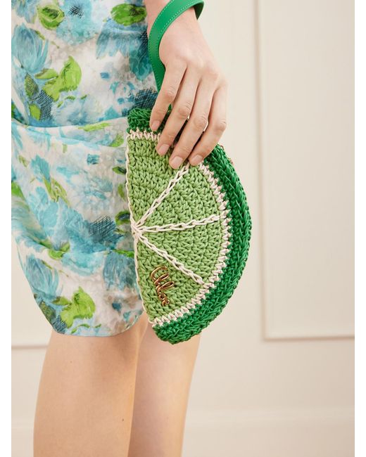 Chloé Green Tropicus Leather-Trimmed Woven Cotton Clutch