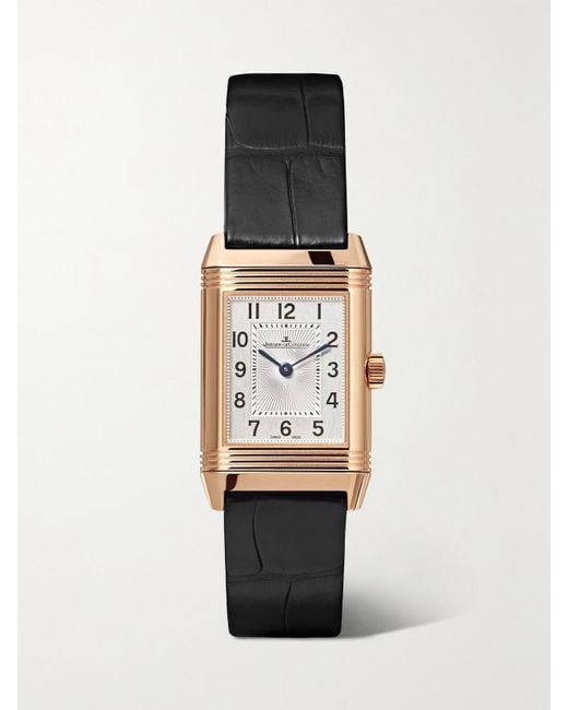 Jaeger-lecoultre White Reverso Classic Duetto Hand-Wound 34.2Mm X 21Mm Small Rose, Alligator And Diamond Watch