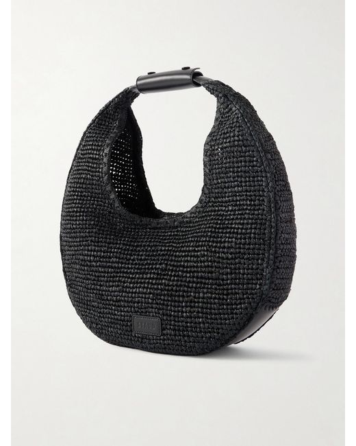 Staud Black Moon Large Leather-Trimmed Raffia Tote