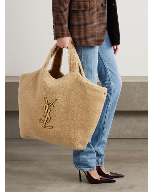 Saint Laurent Natural Icare Maxi Shearling Tote