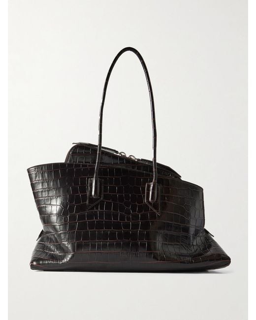 The Attico Black La Passeggiata Medium Asymmetric Croc-Effect Leather Tote