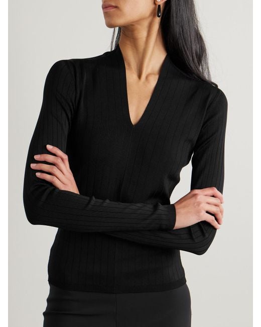 Carven Black Oberteil Aus Einer Gerippten Seidenmischung