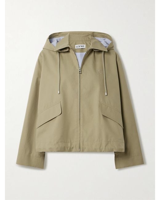 Veste À Capuche En Serge De Coton À Broderie Et À Finitions En Popeline Rayée Loewe en coloris Green