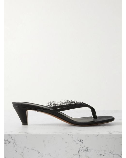 Neous Black Kalliope Lace And Leather-Trimmed Crepe De Chine Sandals