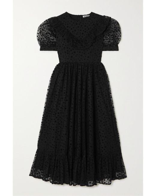 BATSHEVA May Ruffled Polkadot Flocked Tulle Dress in Black Lyst Canada