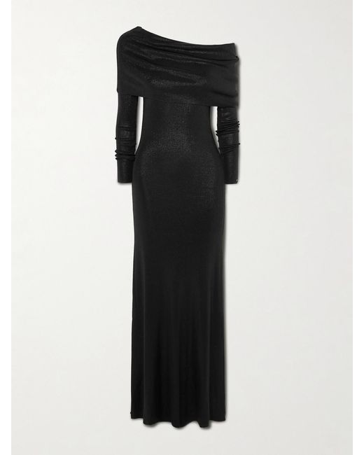 Balenciaga Black Draped Metallic Stretch-Knit Maxi Dress