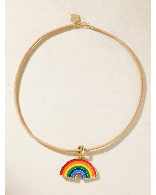Lauren Rubinski Natural 14-Karat, Enamel And Leather Necklace