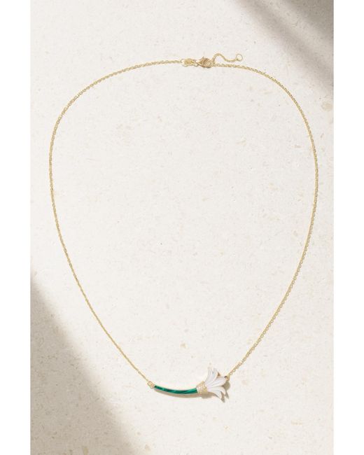 L'Atelier Nawbar Natural 18-Karat Malachite, Mother-Of-Pearl And Diamond Necklace
