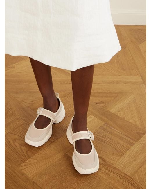 Roger Vivier Natural Viv On The Run Embellished Leather-Trimmed Mesh Mary Jane Sneakers