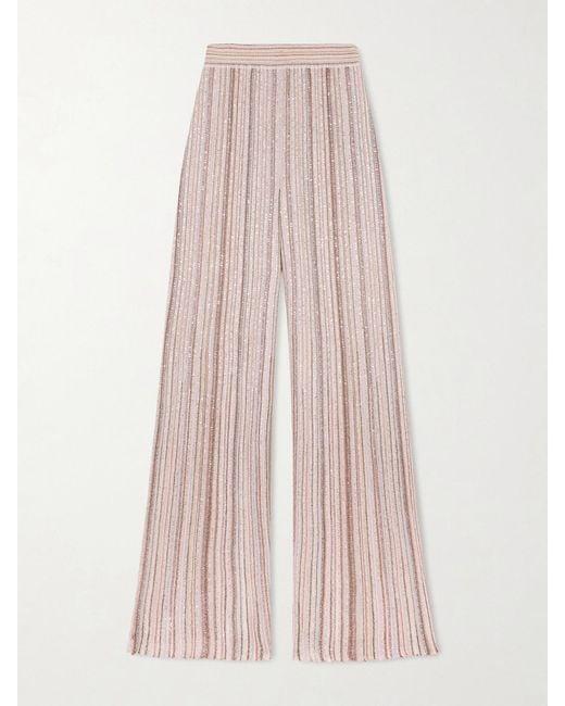 Missoni Pink Striped Metallic Crochet-Knit Wide-Leg Pants