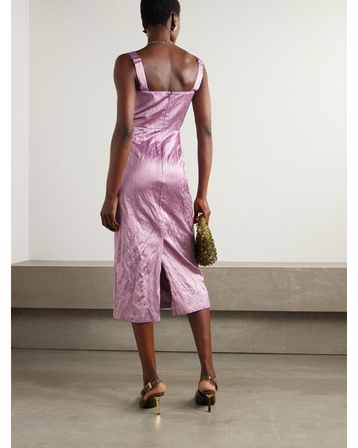 Robe Midi Façon Corset En Satin Froissé À Appliqués Et À Perles Erdem en coloris Pink
