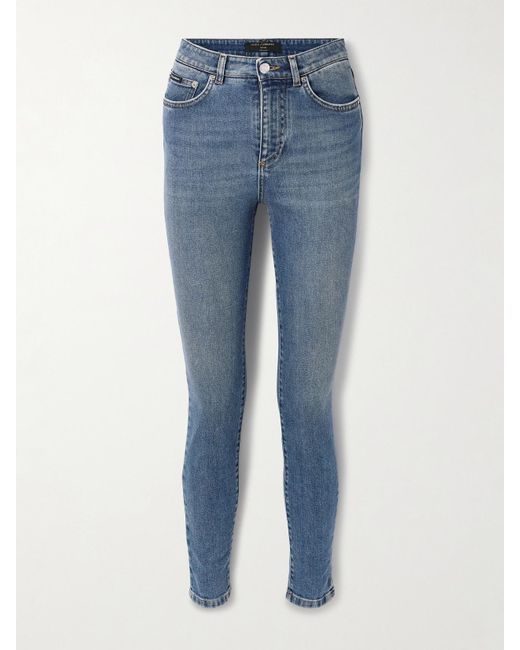 Dolce & Gabbana Blue Appliquéd High-Rise Skinny Jeans