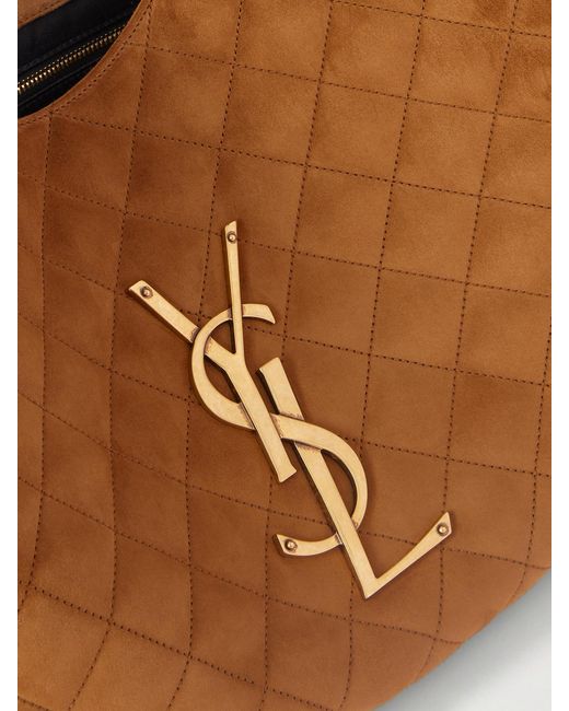 Saint Laurent Brown Icare Medium Matelassé Suede Tote