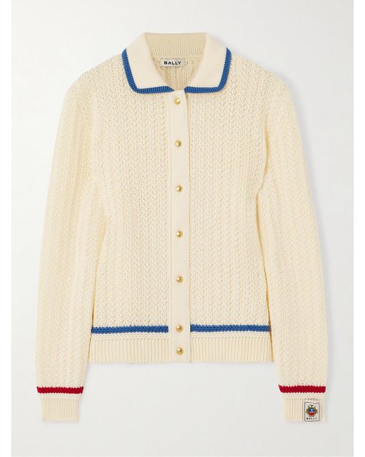 Cardigan En Coton À Mailles Ajourées Et À Rayures Bally en coloris Natural