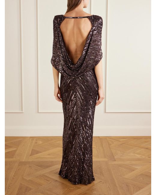 Jenny Packham Metallic Sakari Cape-Effect Embellished Tulle Gown