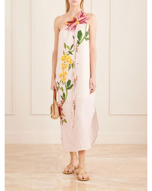 pink garden terrace maxi dress Farm Rio, Garden Terrace one-shoulder linen midi dress, Women, Pink, S, Dresses