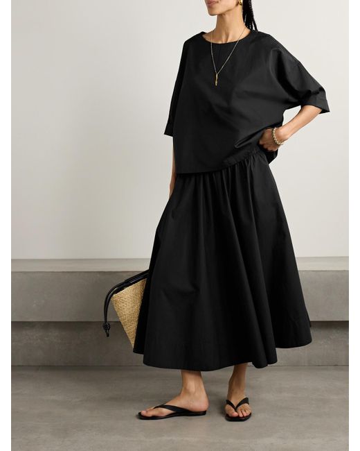 Suzie Kondi Black The Kyria Gathered Cotton-Poplin Midi Skirt