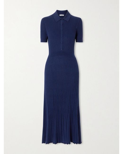 Gabriela Hearst Blue Ribbed Cashmere And Silk-Blend Midi Dress