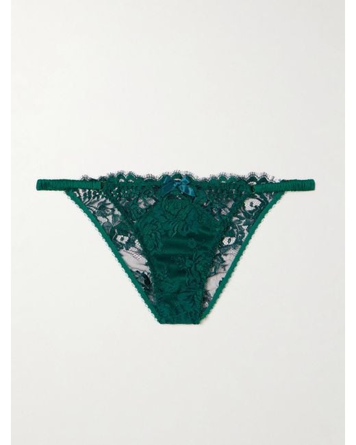 Agent Provocateur Green Solanna Silk-Blend Satin-Trimmed Lace Briefs