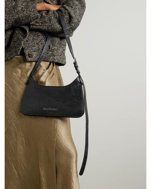 Acne Black Platt Mini Schultertasche Aus Craquelé-Leder