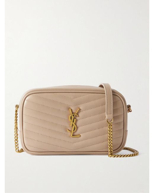 Saint Laurent Natural Lou Mini Schultertasche Aus Matelassé-Leder