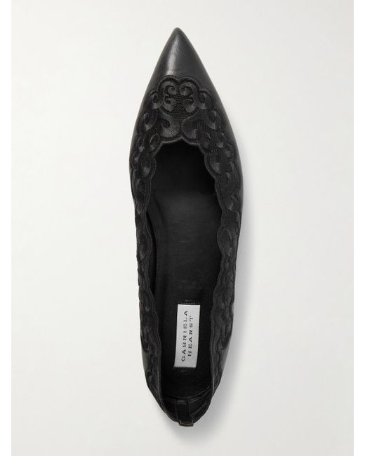 Gabriela Hearst White Ziva Leather And Embroidered Tulle Point-Toe Flats