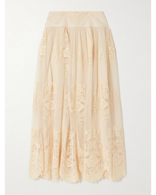 Zimmermann Natural Hypnotic Gathered Flocked Lace Maxi Skirt