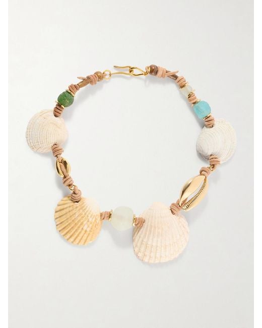 Tohum Design Natural Samsara-Plated, Leather And Seashell Beaded Necklace