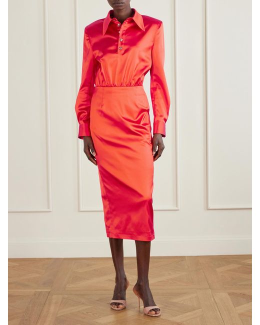 Willy Chavarria Red Satin Midi Dress