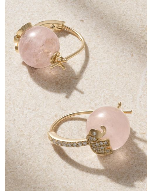 Sydney Evan Natural Elephant 14-Karat, Rose Quartz And Diamond Earring