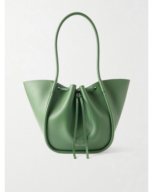 Proenza Schouler Green Large Ruched Textured-Leather Tote
