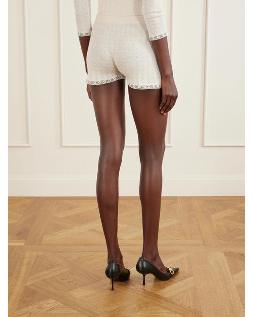 Gucci Natural Lace-Trimmed Pointelle-Knit Wool Mini Shorts