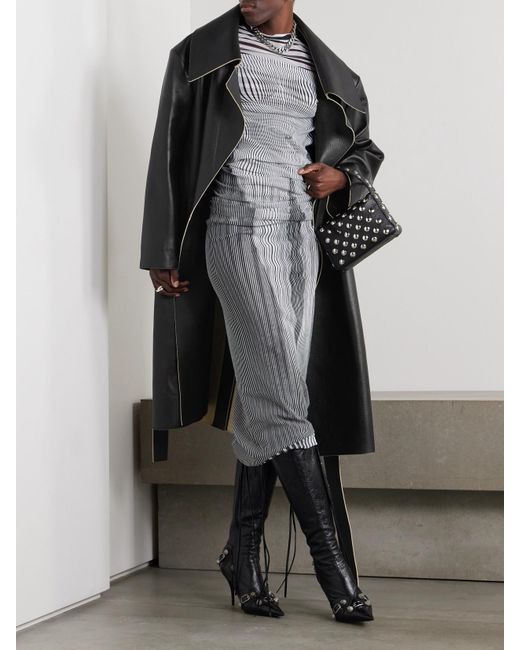 Acne Black Belted Leather Coat