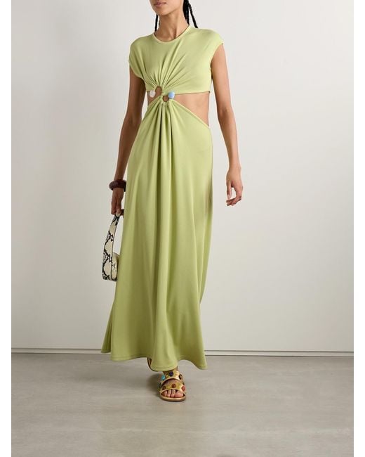 Christopher Esber Green Embellished Cutout Ribbed-Knit Maxi Dress