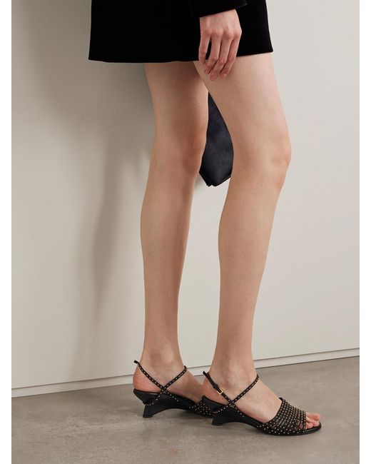 Khaite Black Drew Studded Glossed-Leather Sandals