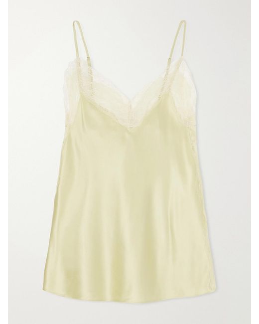 Veronica Beard Yellow Johantan Lace-Trimmed Silk-Blend Satin Blouse
