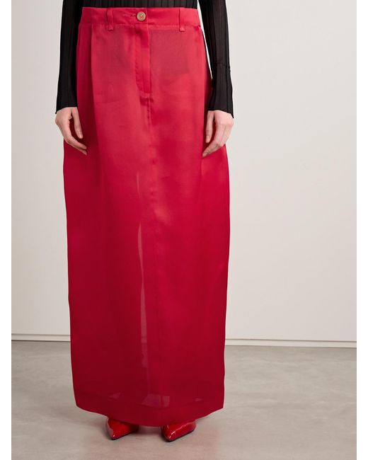 Khaite Red Lucian Pleated Silk-Organza Maxi Skirt