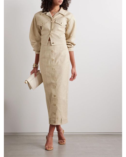 Cult Gaia Natural Lua Cotton And Linen-Blend Twill Midi Skirt