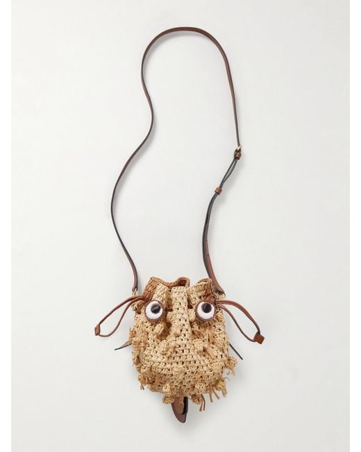 Anya Hindmarch Natural Blowfish Leather-Trimmed Raffia Shoulder Bag