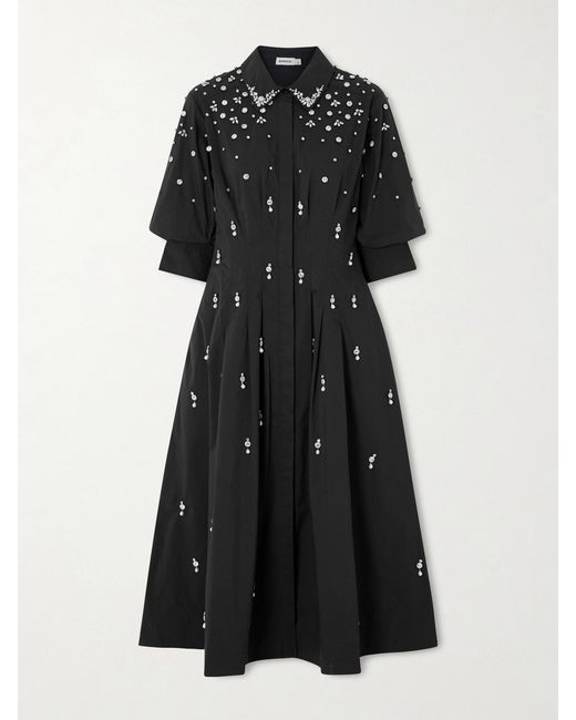 Jonathan Simkhai Black Jazz Embellished Cotton-Blend Poplin Shirt Dress