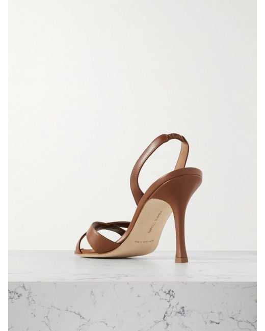 Manolo Blahnik Brown Callasli 90 Leather Slingback Sandals