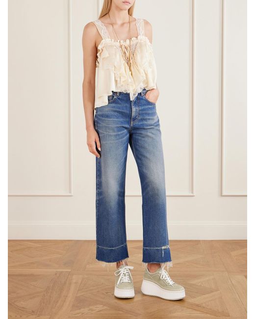 Chloé White Nama Patchwork Suede-Trimmed Leather Platform Sneakers